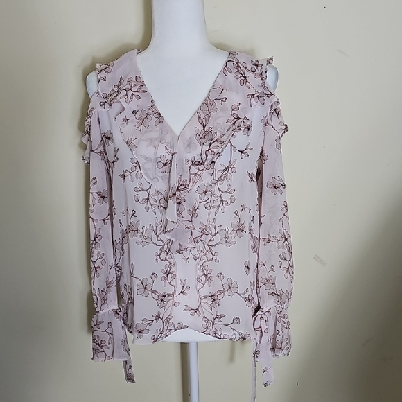 BCBGMaxAzria Cream Ruffled Tie Front Long Sleeve Blouse - Picture 1 of 5